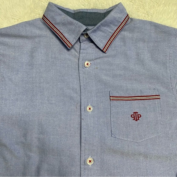 Tutto Piccolo Boy's Light Blue Red Button Down Shirt With Patches Size 12 - Picture 2 of 11